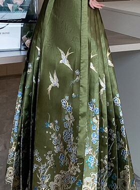 速发小个子穿的国面裙绿色春汉常通勤改良日服新中式马风半身裙长