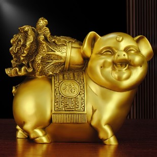 速发招肖摆件纯铜金猪背白菜铜财猪西北补角生猪猪汽车装 饰品客厅