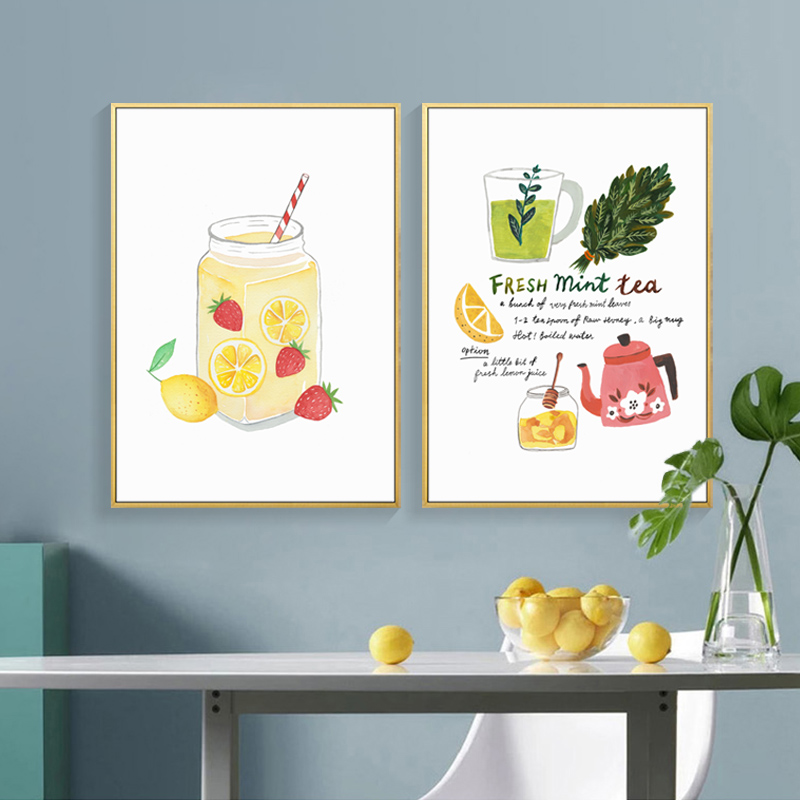 奶茶店装饰画创意日式餐厅挂画厨房壁画蛋糕烘焙店柠檬水果茶壁画图片