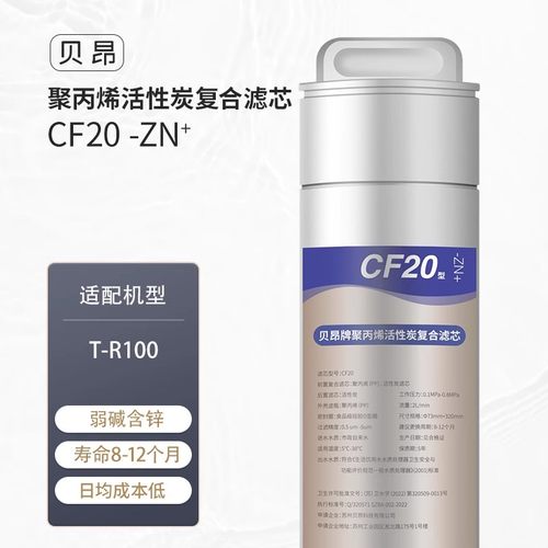 贝昂T-R100 1号聚丙烯活性炭复合滤芯 含锌弱碱CF20-Zn+