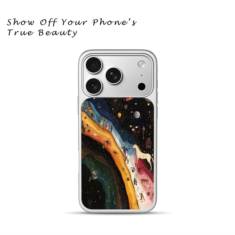 复古彩色宇宙插画手机壳高级感星空苹果18promax新款手机壳iPhone air/17pro/15plus14玻璃13pro手机套冰感