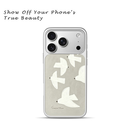 艺术版画白鸽简约手绘飞鸟适用于苹果17promax新款手机壳iPhone air/16pro/15plus14玻璃13pro手机套冰感小米