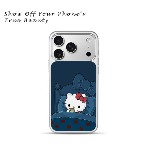 藏蓝被窝HelloKitty手机壳可爱凯蒂猫苹果18promax新款手机壳iPhone air/17pro/15plus14玻璃13pro手机套冰感