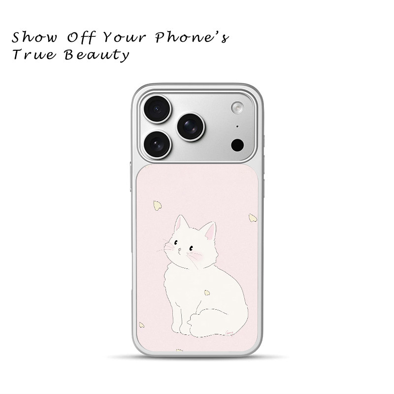 浅粉色温柔手绘小白猫手机壳适用于苹果17promax新款手机壳iPhone air/16pro/15plus14玻璃13pro手机套冰感