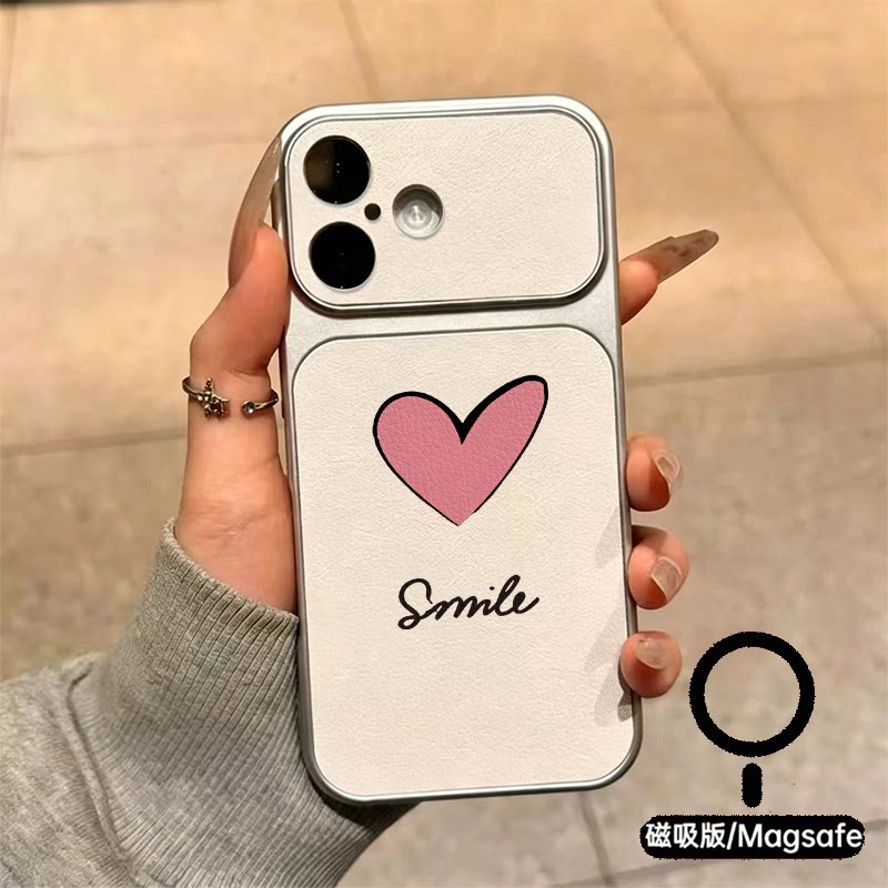 粉色爱心 smile字母小众温柔手机壳苹果18promax新款手机壳iPhone air/17pro/15plus14小羊皮13pro手机套冰感