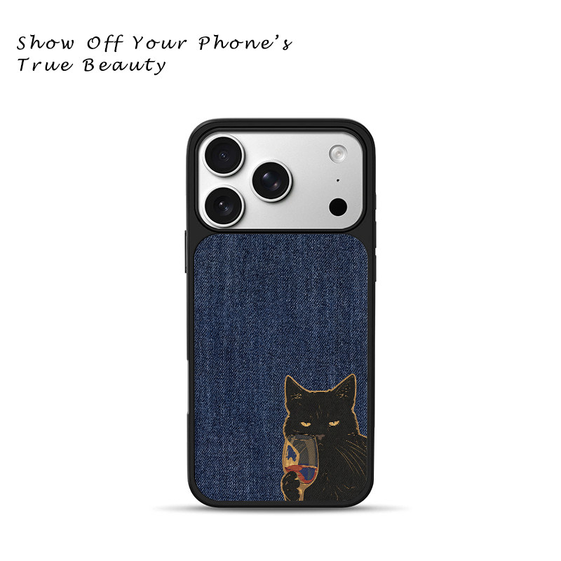 红酒猫咪卡通适用苹果17promax新款手机壳iPhone air/16pro/15plus14玻璃13pro小众手机套12男女冰感肤感小米