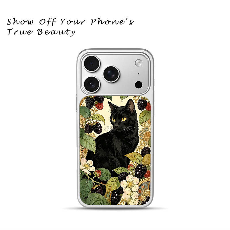 ins 复古森系黑猫手机壳欧式花纹黑莓苹果18promax新款手机壳iPhone air/17pro/15plus14玻璃13pro手机套冰感