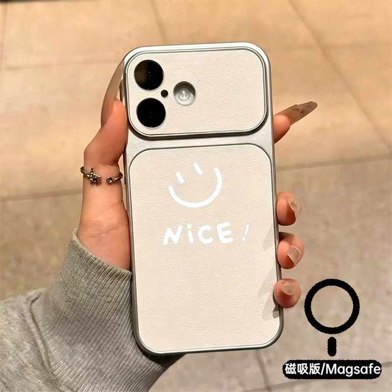 ins 清新极简 NICE 英文笑脸手机壳苹果18promax新款手机壳iPhone air/17pro/15plus14小羊皮13pro手机套冰感