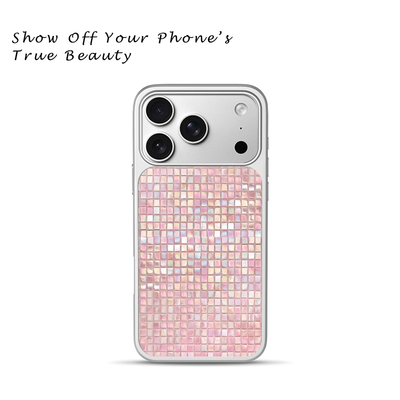 粉调贝母马赛克细闪方块适用于苹果17promax新款手机壳iPhone air/16pro/15plus14玻璃13pro小众手机套冰感女