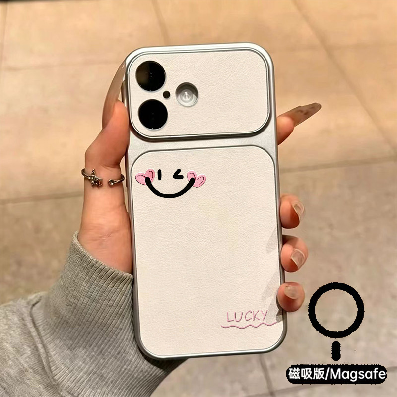 粉色爱心眨眼笑脸手机壳 英文温柔苹果18promax新款手机壳iPhone air/17pro/15plus14小羊皮13pro手机套冰感