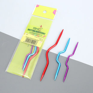 SKC彩色铝制扭花曲针手工编织工具弯钩针麻花针金属氧化铝绞花针