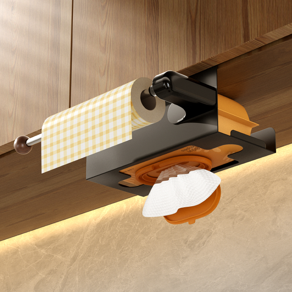 厨房湿巾收纳盒纸巾架子吊柜倒挂抽纸盒收纳抹布保鲜膜橱柜卷纸架