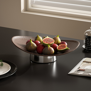 新中式仿木纹果盘可沥水客厅茶几高档高级感水果盘高脚托盘零食盘