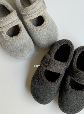 DCYI 内增高5cm加绒玛丽珍棉鞋女秋冬外穿厚底保暖灰色毛毛鞋单鞋