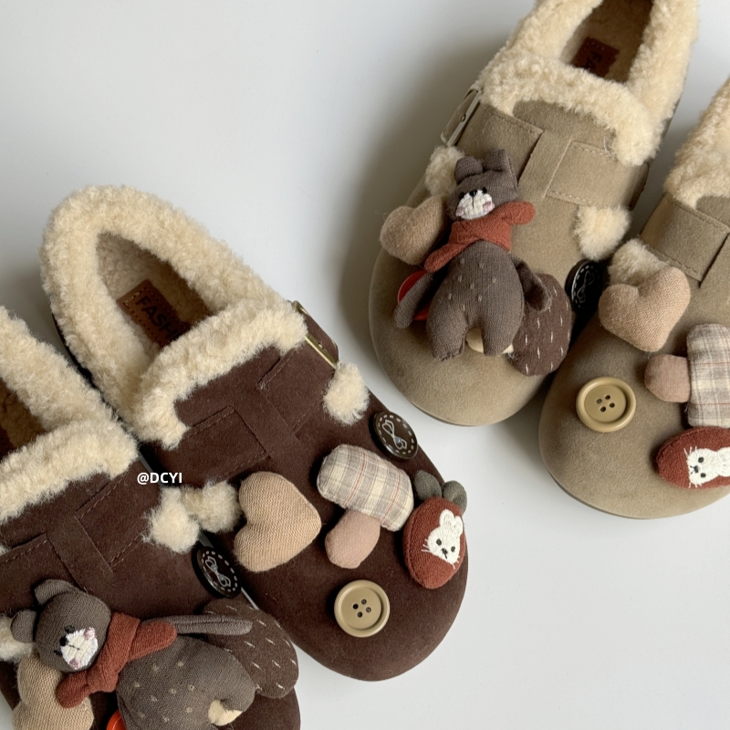 可爱小熊毛绒博肯鞋棉鞋毛毛鞋