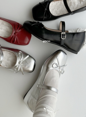 DCYI银色内增高芭蕾舞单鞋女浅口软底厚底配裙子红色玛丽珍小皮鞋
