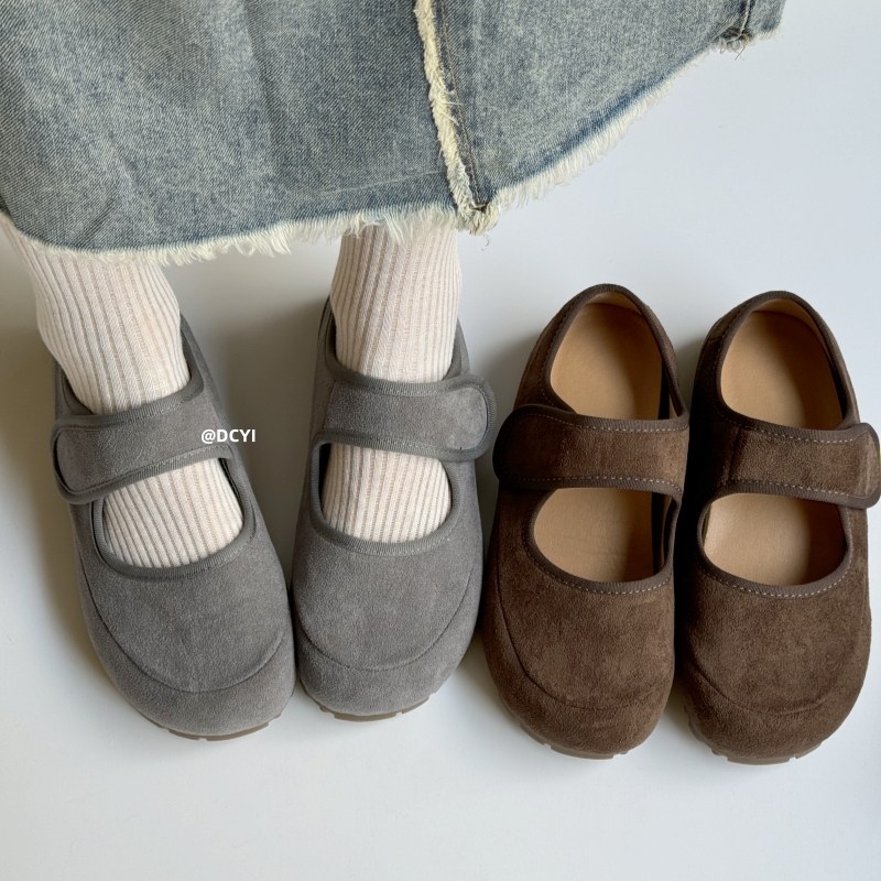 灰色魔术贴玛丽珍单鞋勃肯女