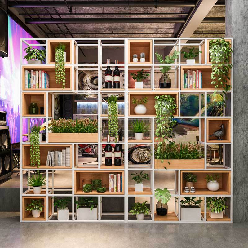 loft美式复古工业风屏风隔断铁艺实木格子置物架展示架书架家具
