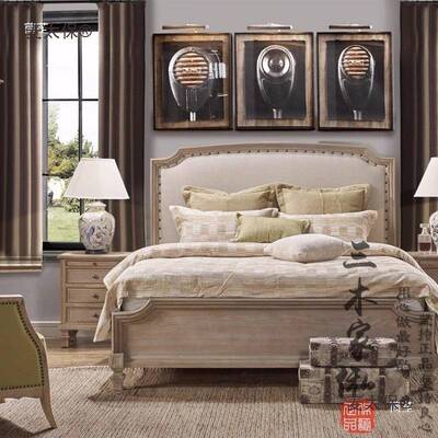 法式复古实木床美式乡村蜡白做木旧主VVQ墅卧双人床别酒店民宿麦