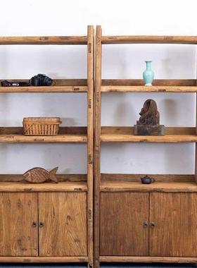 老木榆书书架置物架复古地展示架多宝阁落中式实木收纳柜可RIP钉