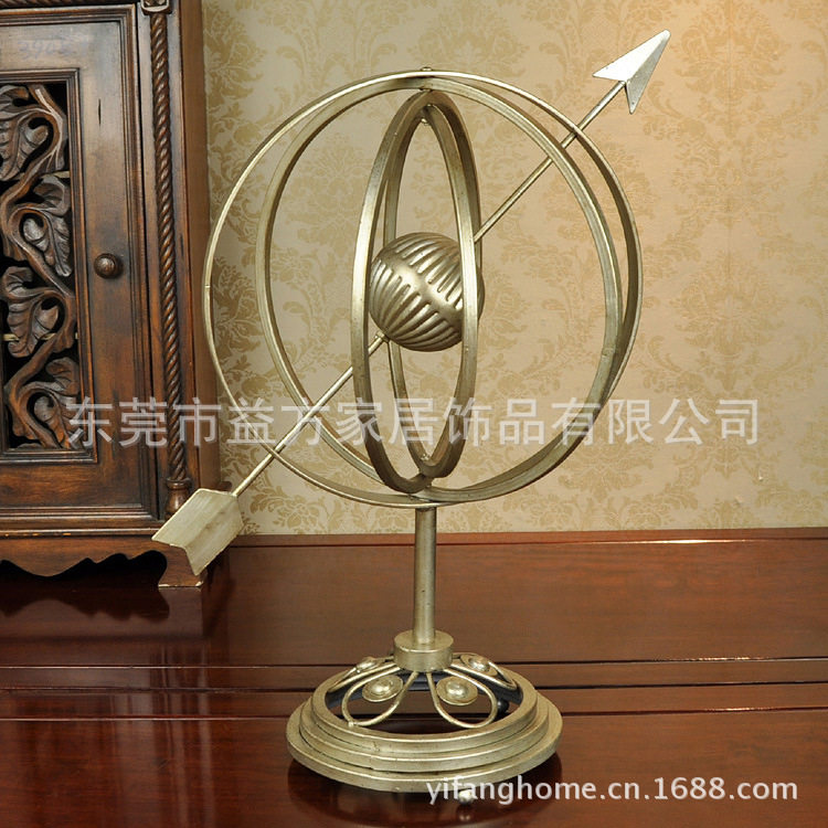 欧美家居饰品 仿古大号铁艺地球摆件 客厅展厅样板房树脂工艺品