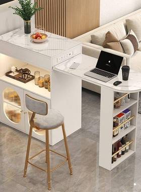 用小户型可OFX伸缩转网红吧台桌带充家电轻旋奢餐柜客厅休闲可移