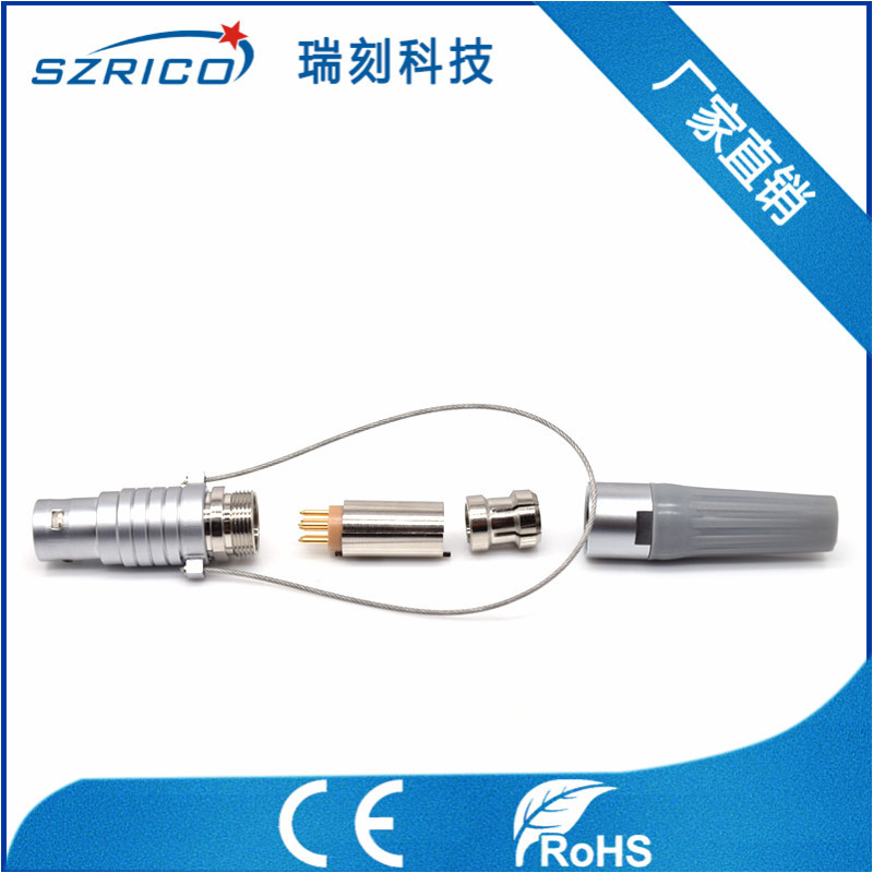 2B金属圆形FNG插头6+1双同轴气路一体护套式解锁拉绳仪器设备插件