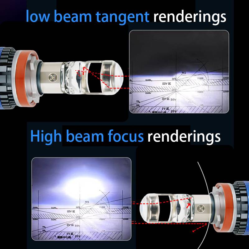 汽车H11透镜LED大灯近光灯泡6000K聚光55W改装车灯H4远近一体前灯