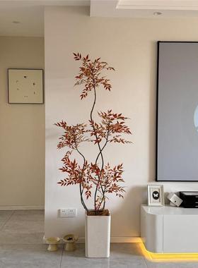 YQP红色南天假竹仿型真绿植高端轻奢花电装视墙摆件客厅饰落地大