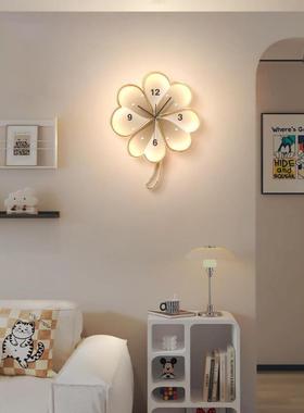 四叶装草钟表饰挂画客厅奶油风时挂墙壁灯TB770027画餐厅花卉挂钟