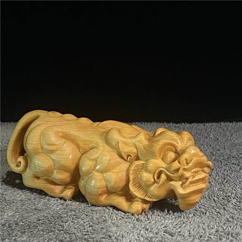 崖柏黄杨木雕刻LIE手把居茶桌件汽车小摆件家招财貔貅随工身手把