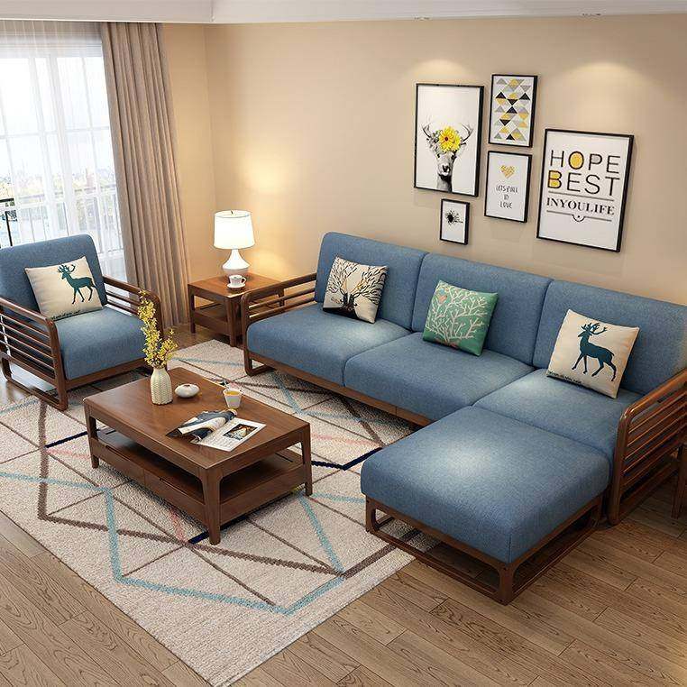 中式实木夏三沙发组合大户小型冬两用双人人位转角贵妃168#布艺沙