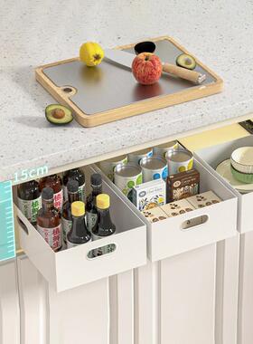 厨房收YAx3sGGb纳盒橱整理杂物收纳筐桌直角物盒水面槽下柜分层储