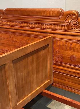 花梨木实木花木床1卯.ZDW8双床孔人雀雕1.5工艺榫结构古典加厚