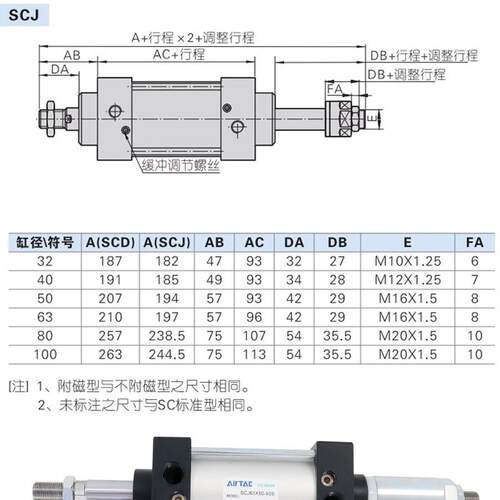 可调行程0标准型气缸SCJ80*550X75X100X125-1XFUT0/20/3/520S