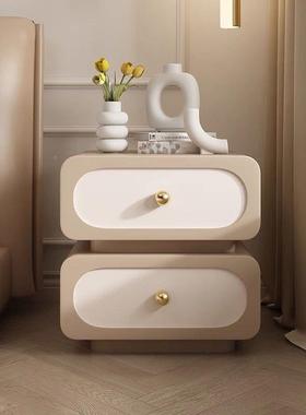 意式极KGI简奢实木床头柜简轻约油现代法式奶风床储物柜黑色皮质