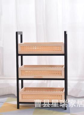日跨境实木盒置物架藤编式收纳居家厨房杂70321物整理收纳置物架