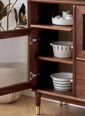 北桃美黑胡木餐边柜简约桃木边柜实木物靠墙樱茶水柜小户95659型