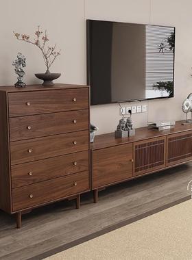 新中式木茶几电视柜组合胡桃实木客58039具厅家现简约收纳地柜高