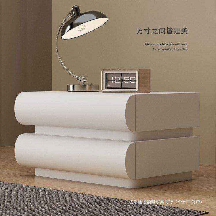 新THC款家用网红奶油白色储床头柜皮质式极简室卧实木床边意收纳
