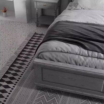 美式高13175端实木柱蜡子床里印莫象轻奢灰主卧床婚床白木抽屉箱