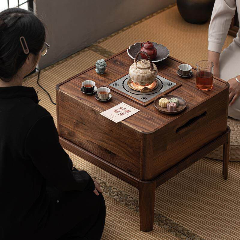 胡桃木实木围炭烤煮茶茶中式复桌古炉KYS茶道榻榻米烧茶炉火钵水