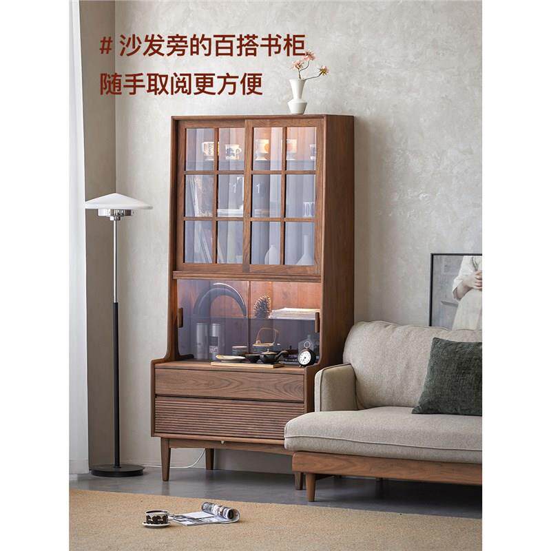 朴木SDC作愫实木书柜美式璃示柜玻书架餐边柜黑胡桃木田园复古展