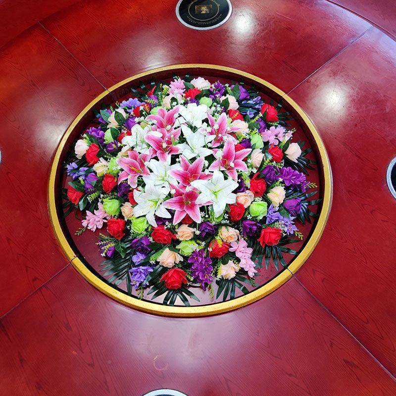 酒店桌花真摆花装imEqcQqV饰花花摆件圆桌转盘餐中间台花仿假花摆