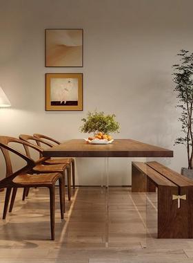 美黑胡桃木饭餐桌28945亚木克力原风悬浮书桌北茶桌樱桃实木家用