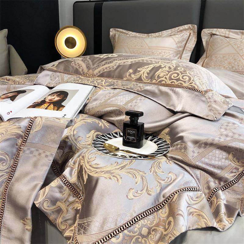 意大140支高密贡缎镂空四HTG-1253件套高端欧式精棉全利提花被套