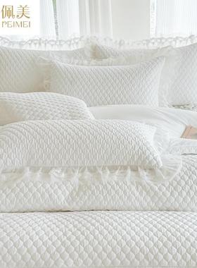 新款婚嫁娶喜庆结大红纯色枕套一装蕾丝边68084加厚枕对套单头人