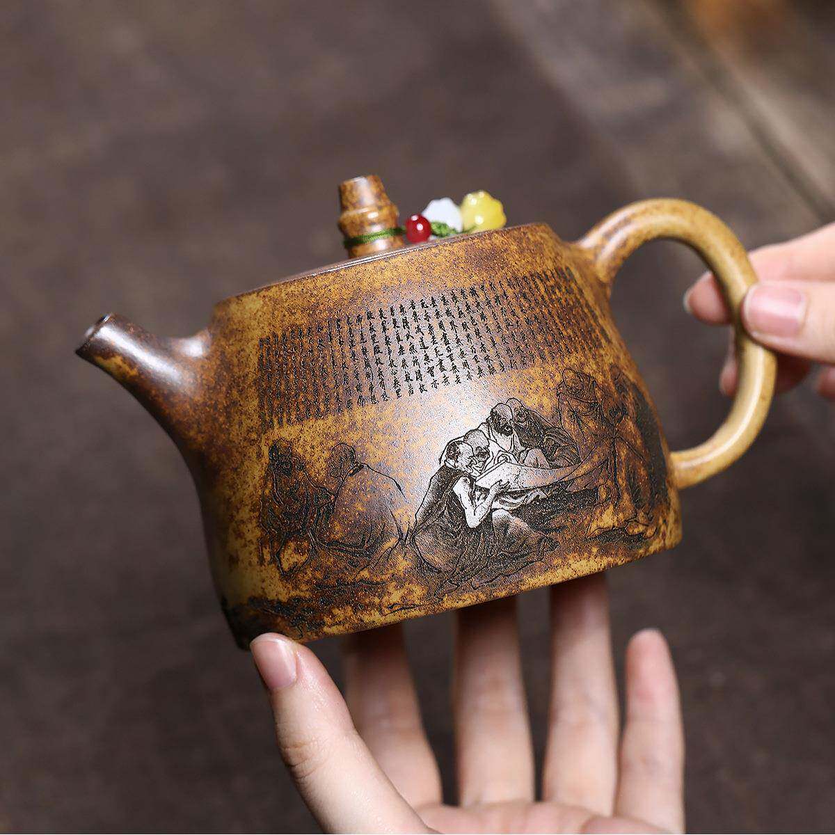 款ZRI宜兴紫壶手工制原矿骨金砂爆砂柴龙烧十八罗汉汉铎茶壶