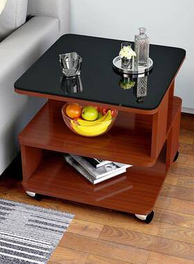 圆角简约现沙发几角几钢化玻璃边代小茶几卧室厅78173移动小茶客