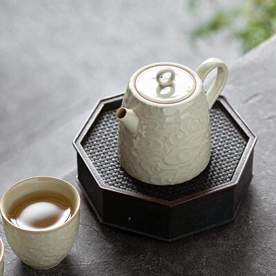 泡冰台釉雕茶壶祥云81264手浮执泡茶壶编钟茶器陶瓷功夫用球孔过